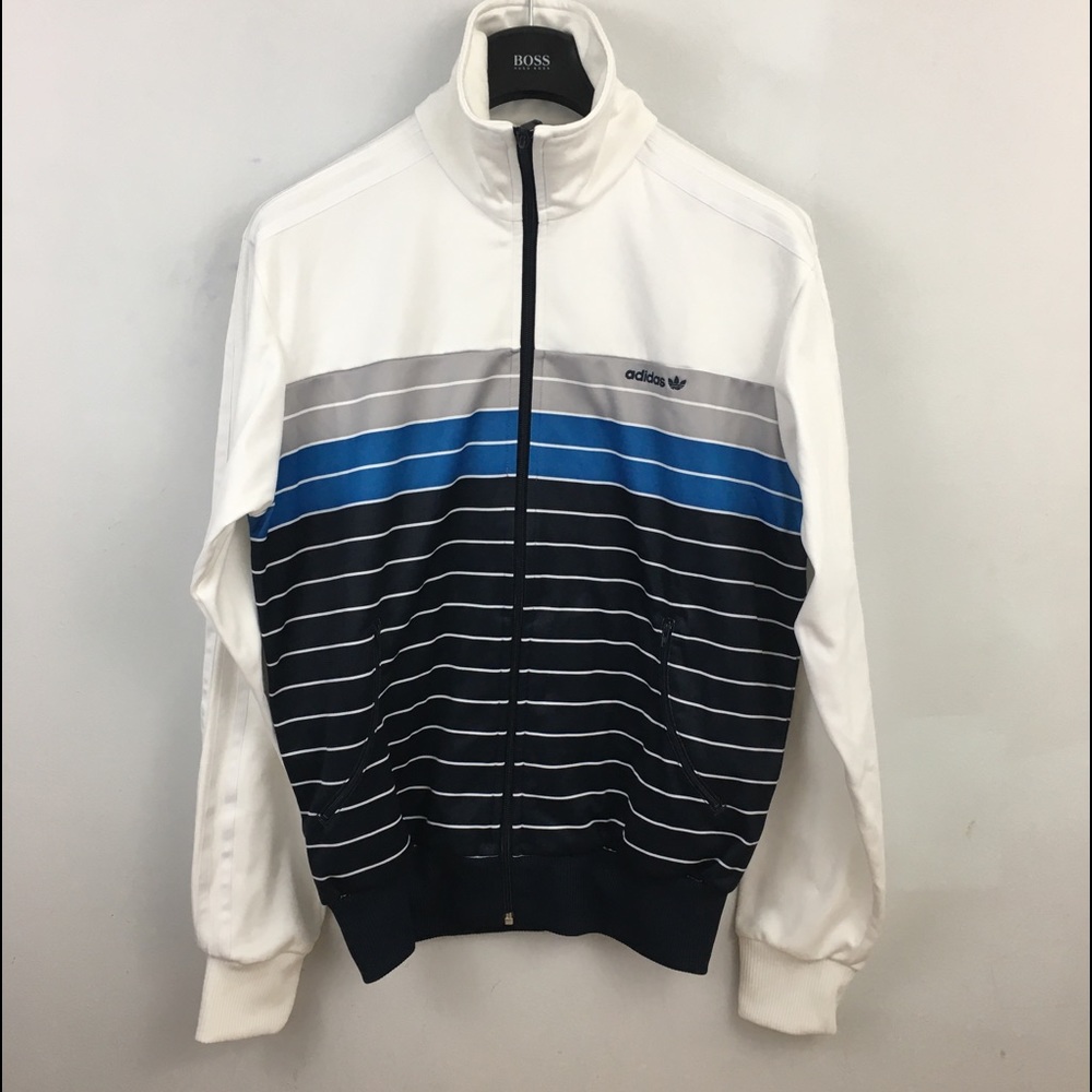 🛍 Rare 2006 Adidas Track Jacket, white with Gradient stripes, Size L, EUC